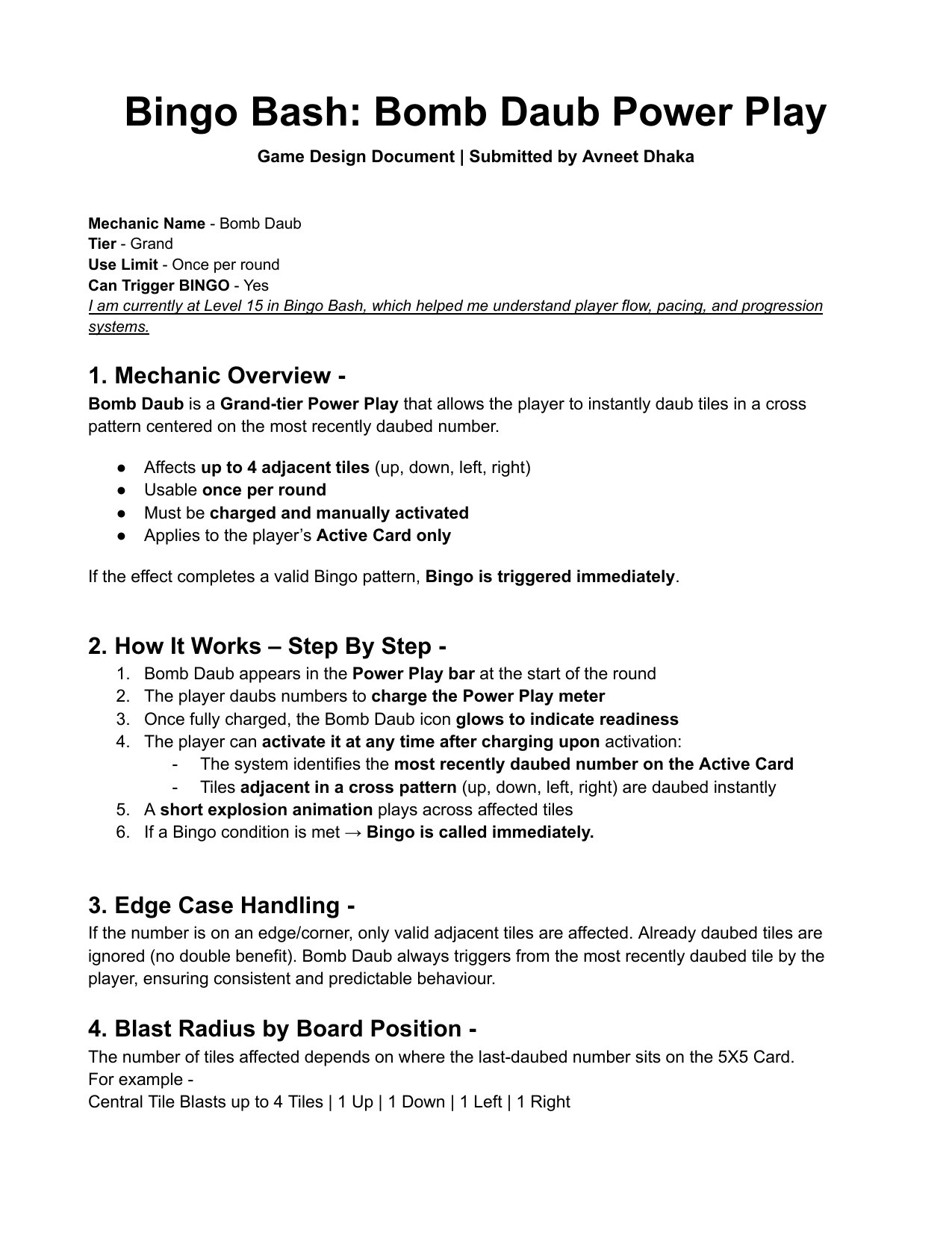 Game Mechanic GDD: Bomb Daub, page 1 of 5